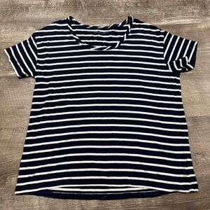 Draper James Navy & White Stripe Short Sleeve Shirt Size Large